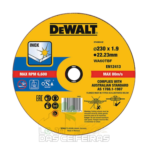 DT43909 DT43909 - DISCO CORTE ACO/INOX Ø230 X 1.9 X 22.23MM DEWALT - Image 1
